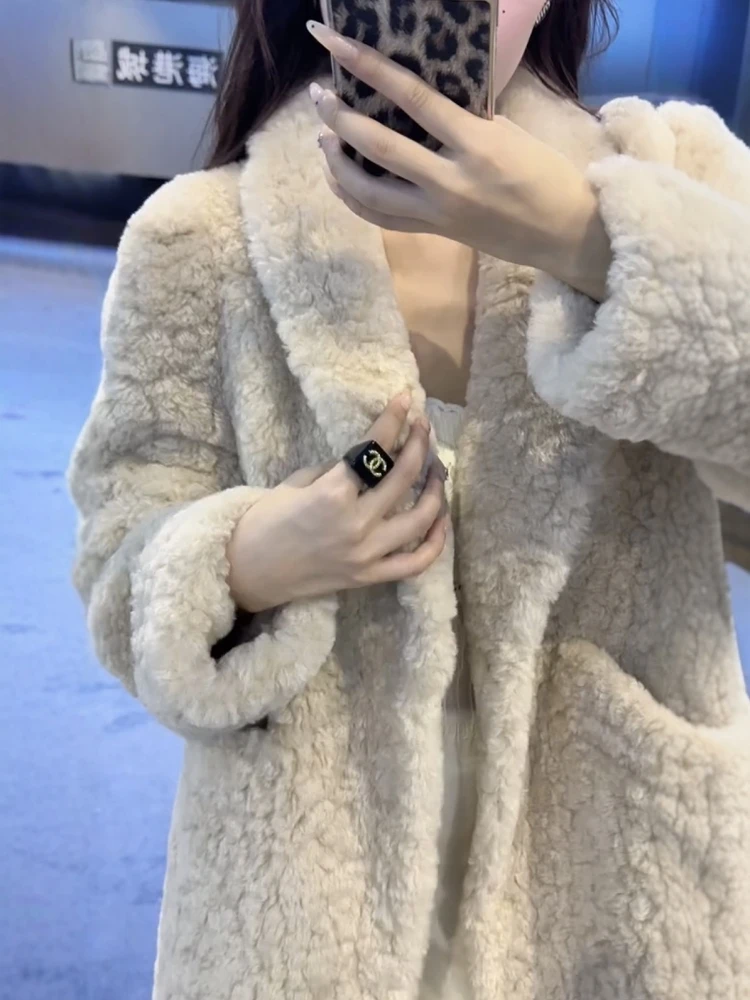 

Lamb Wool Jacket Women Clothes Woman Multi Function Western Cargo Style Pockets Button Detail Boyfriend Thick Canvas Anti Ladies