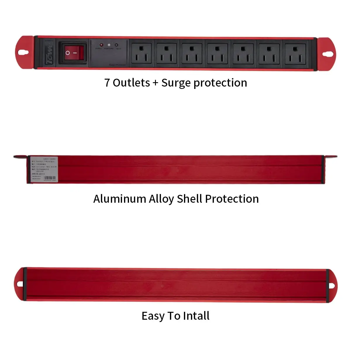 TOWE Heavy Duty 7 Outlet Metal Power Strip Surge Protector Wall Mount Rack PDU with Master Switch for Garage Workshop Office - view 6