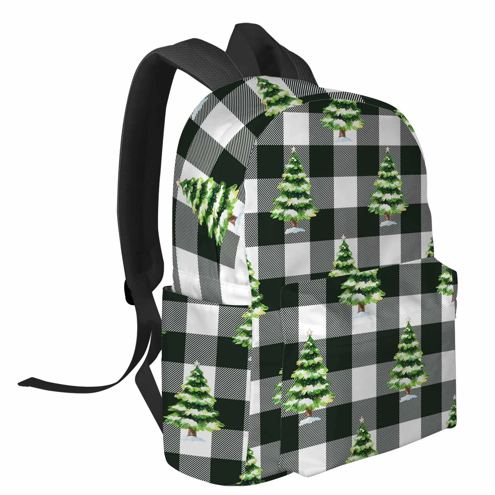 Christmas Tree Grid Hand-Painted Backpack School Bags for Teenagers Students Laptop Bag Women's Casual Travel Backpack