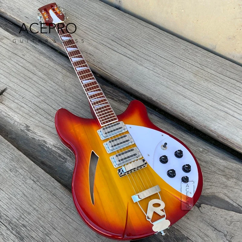 12 String Electric Guitar, Cherry Sunburst Color, Three Pickups, 24 Frets,Tailpiece Bridge, Rosewood Fretboard, High Quality