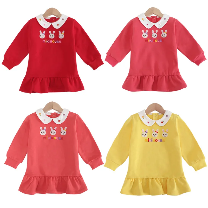 Autumn Girl Cartoon Rabbit Long Sleeved Sweatshirts  Skirt Kids Clothes Girls  Dresses  Baby Sweatshirt  Cute Hoodies Roupa