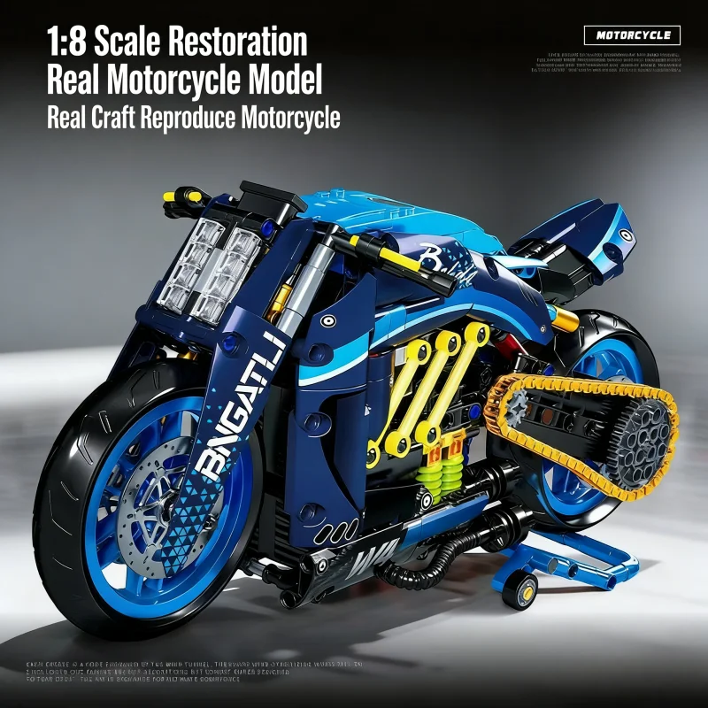 

1:8 BNGATLI W4 Motorcycle Building Blocks, Technic Sports Bike Model, Collectible Bricks Toy Gift