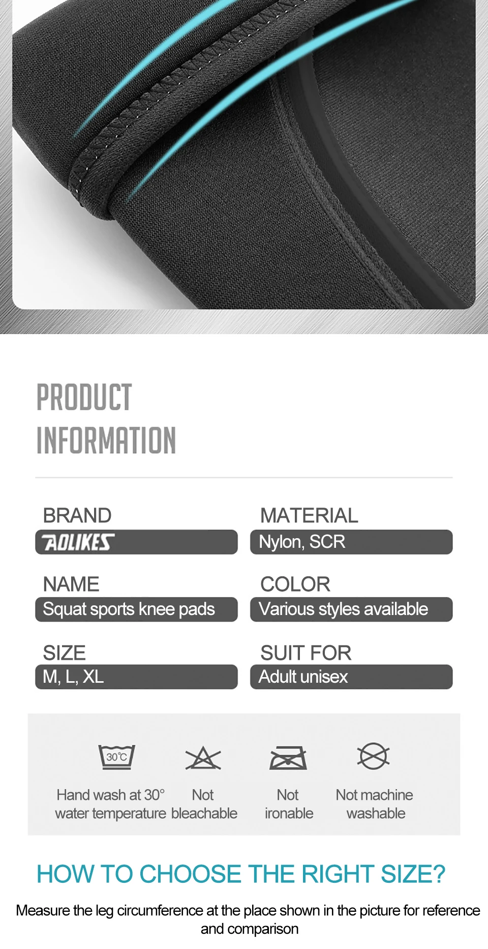 AOLIKES 1 Paar 7 mm Neopren-Sport-Knieschützer, Kompression, Gewichtheben, unter Druck, Crossfit, Training, Knieschützer, Unterstützung für Damen und Herren – Detail 9