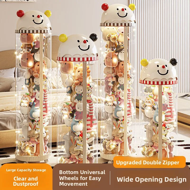 

Creative Cartoon Doll Storage Buet Plu Toy Organizer Zipper Version Children's Dolls Accories Clear Storage Basket