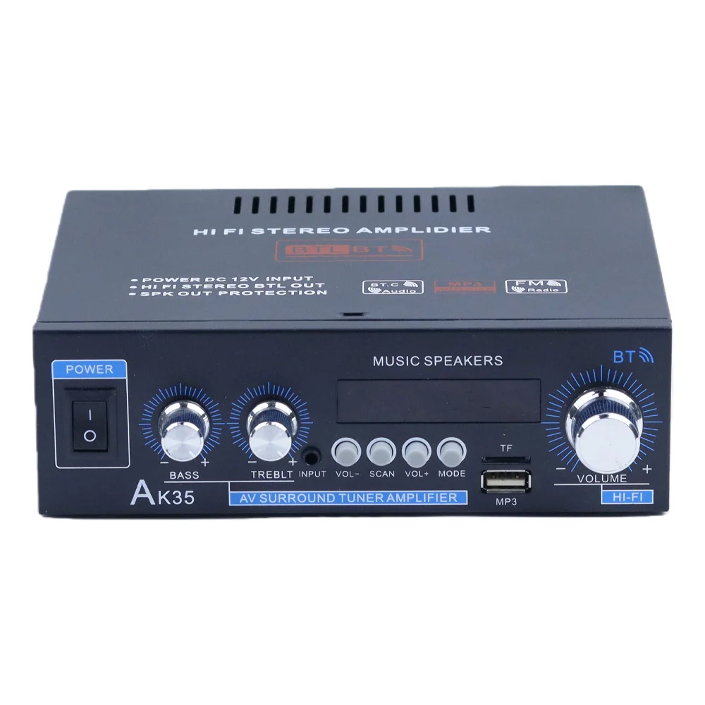 AK-35 amplificador de potência digital alta fidelidade digital casa amplificador de áudio do carro 2 canais casa carro bluetooth amplificador de potência usb
