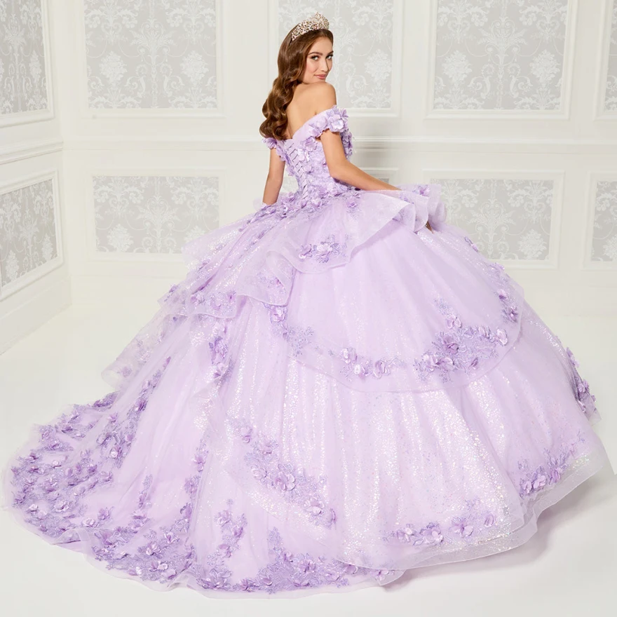 فساتين Quinceanera مخصصة باللون الأزرق السماوي والأرجواني 2023 ثوب حفلة ثلاثية الأبعاد مزين بالدانتيل والخرز مطرزة فيستدوس دي 15 Años YQD30