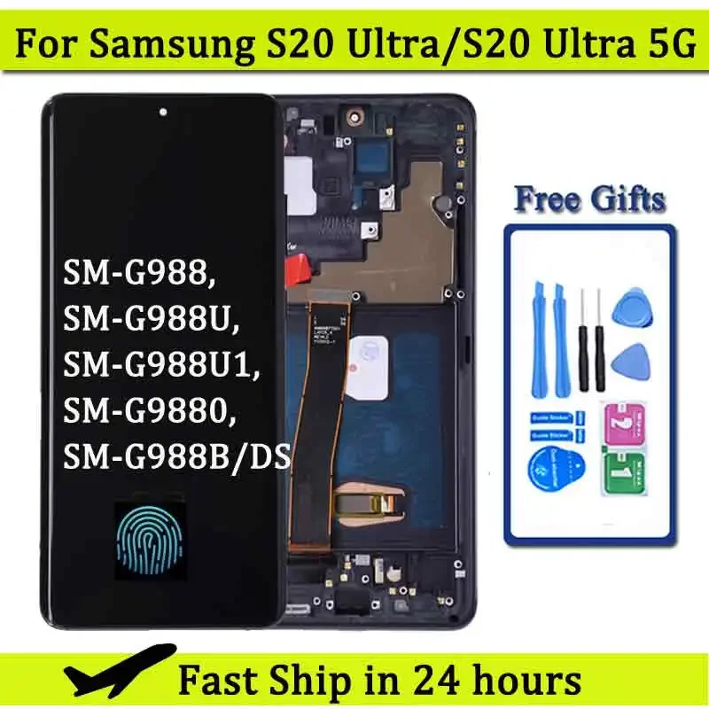 Super AMOLED dla Samsung S20 Ultra G988 G988U Wyświetlacz Lcd Cyfrowy ekran dotykowy z ramką dla Samsung S20 Ultra 5G LCD