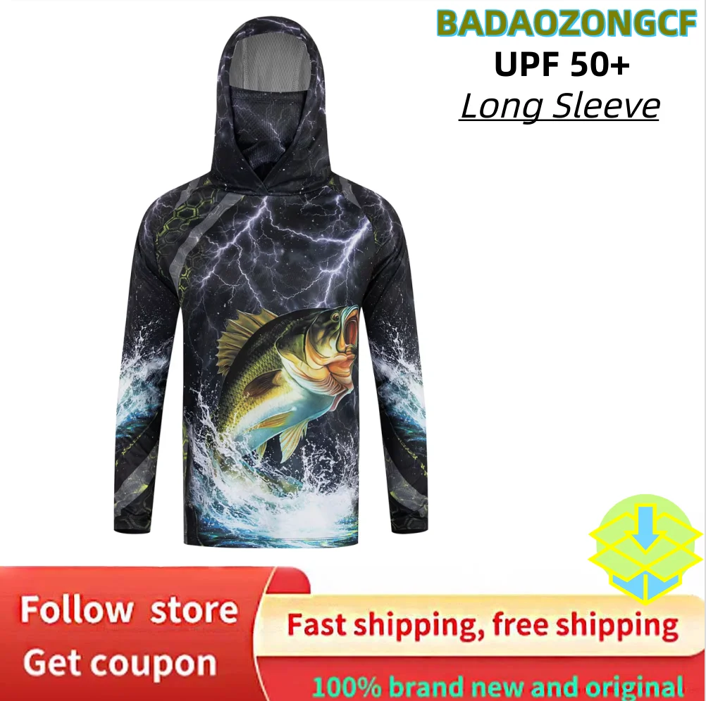 Men’s Fishing Hoodie UPF 50+ Long Sleeve Bass Graphic Performance Shirt