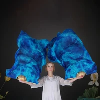 Velos de abanico de seda Natural pura 100% teñidos para mujer, abanico de danza del vientre, 1 par, venta caliente, abanicos de seda de Color degradado para danza del vientre