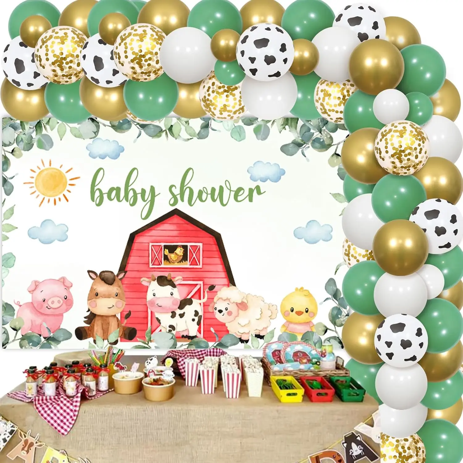 

Funmemoir Farm Animal Baby Shower Decor Balloon Welcome Baby Backdrop Farm House Pregnancy Celebration Newborn PartySupplies