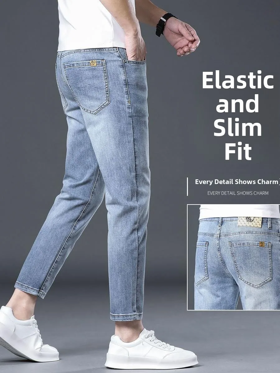 

Slim Fit Light Grey Straight Leg Men's Jeans Trendy Korean Style Casual Pants New Arrival Spring Season Fashionable Long Trou...