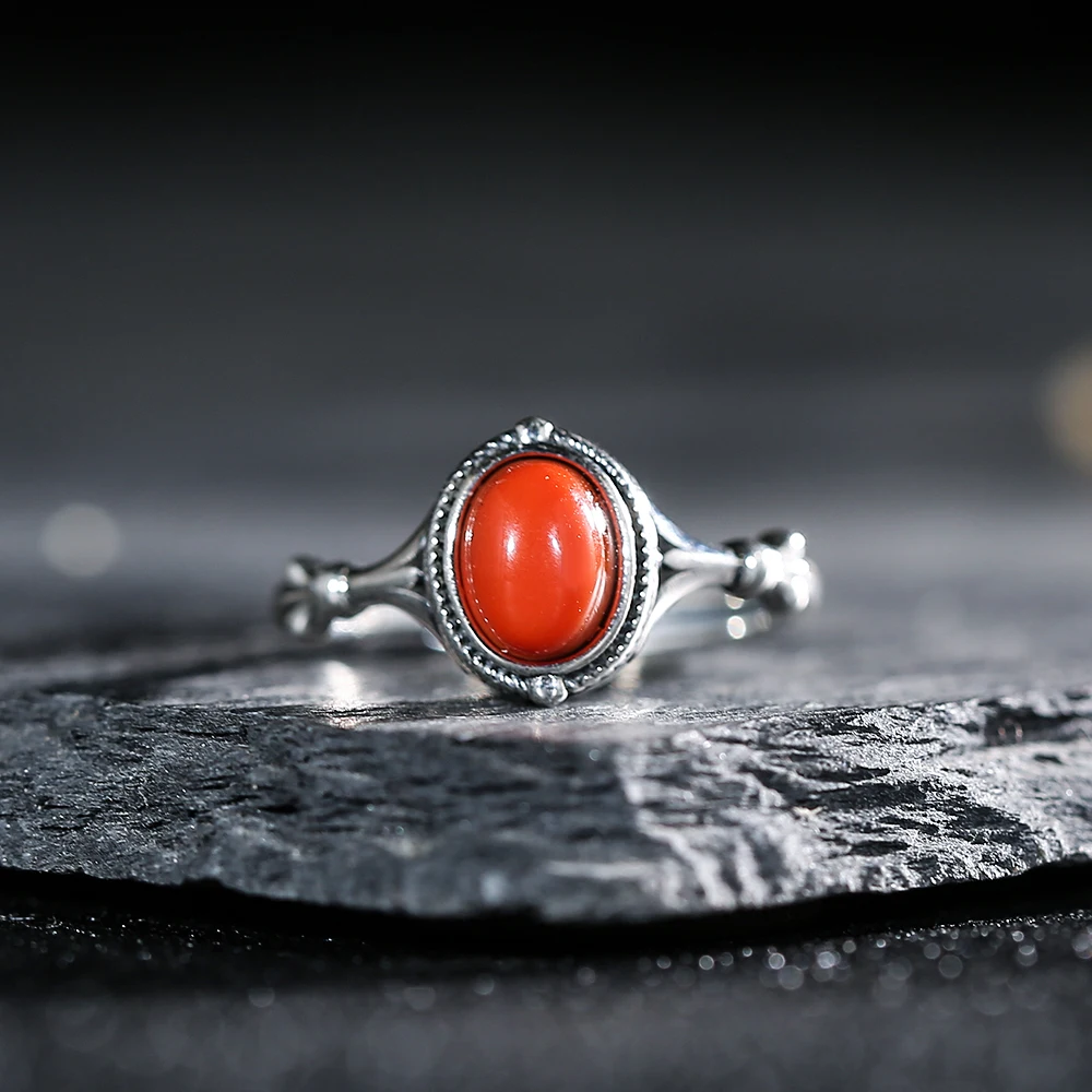 Natural Mineral Red Agate Women\'s Ring s925 Pure Silver Ring Wedding Fashion Boutique Jewelry Accessories Birthday Gift