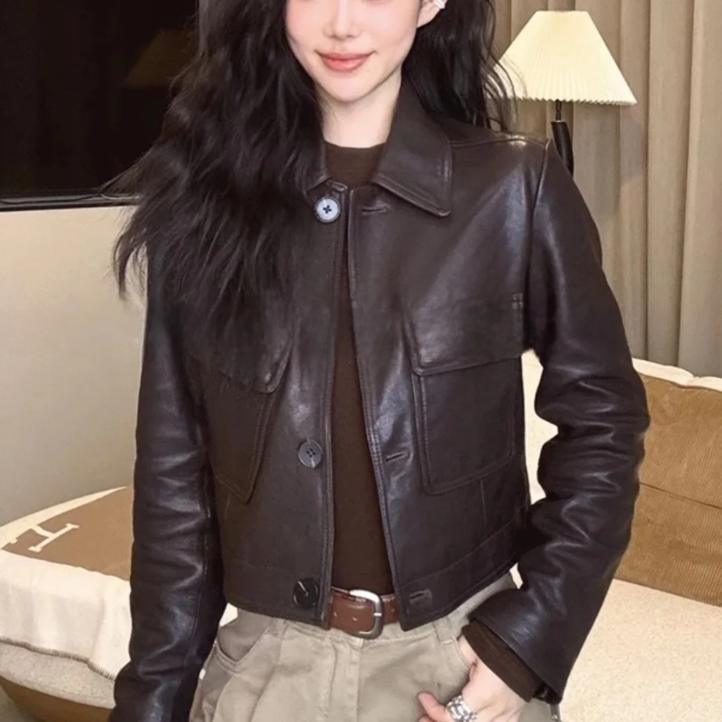 High-End Europeo Sle Donna Biker Or Jaet Colletto alla coreana Cappotto in pelle PU Versatile Fasionable Pendolarismo Vento Vestibilità ampia
