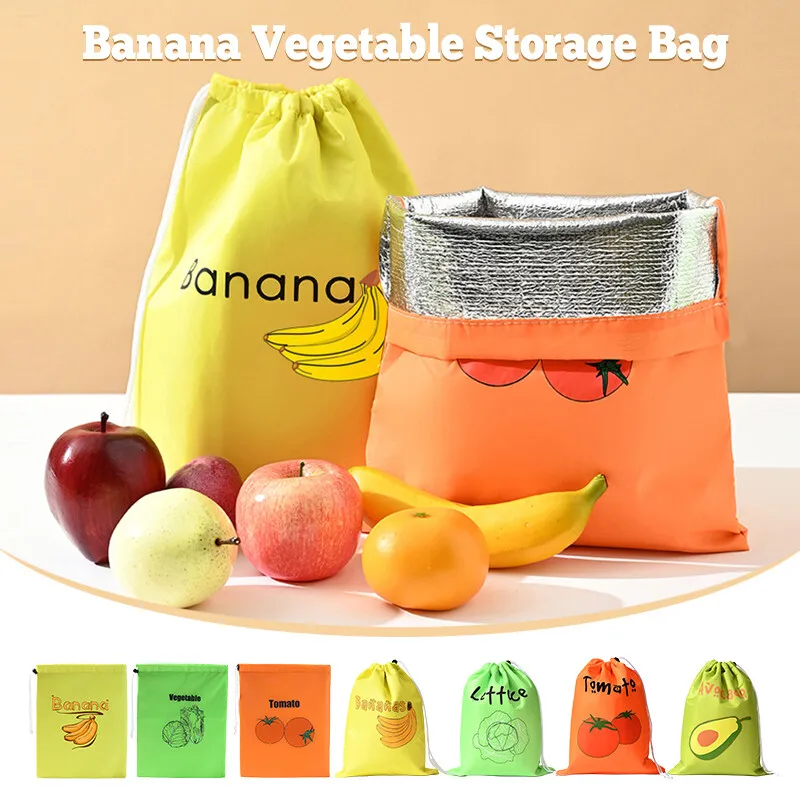 

2Pcs Vegetable Preservation Bag Banana Fruit Vegetable Storage Bag Reusable Drawstring Fresh Preserve Bag Lightweight Convenient