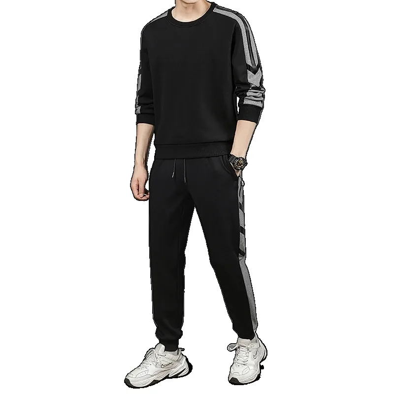 

High Quality 2025 Fashionable Round-neck Comfortable and Breathable Men's Sportswear Set Casual Solid Pure Cotton Sportswear
