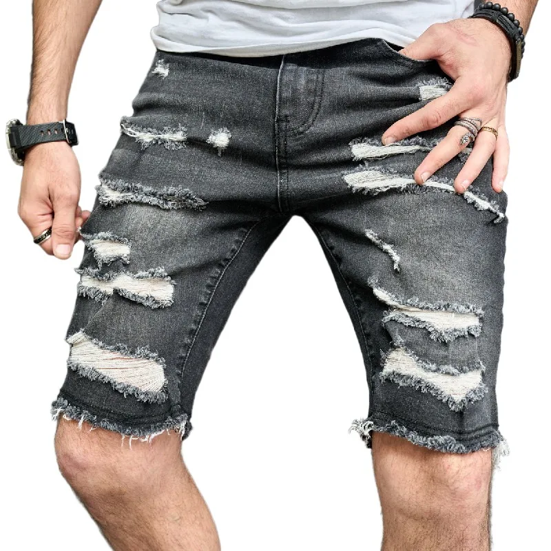 

New Summer Men's Five-point Casual Ripped Trendy Medium Pants Shaved Beggar Shorts
