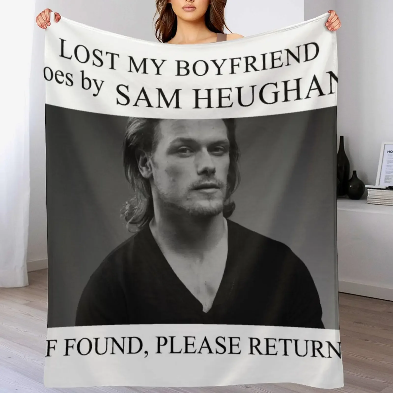 

Lost my boyfriend Sam Heughan Throw Blanket Flannel Fabric Bed covers Flannel Warm Blankets