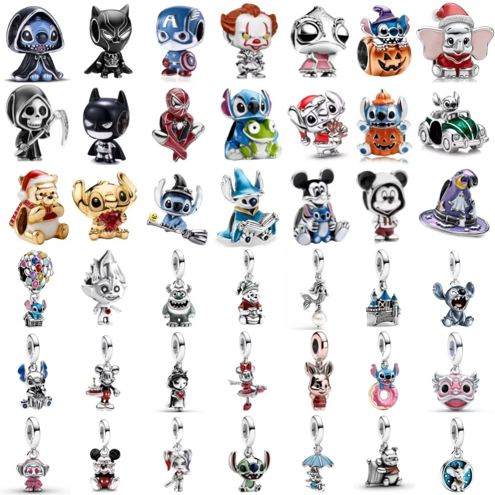Abalorios de Plata 925 de Disney, Mickey Mouse y Winnie the Pooh, para Pulseras y Collares de Hueso de Serpiente, Joyería DIY para Damas