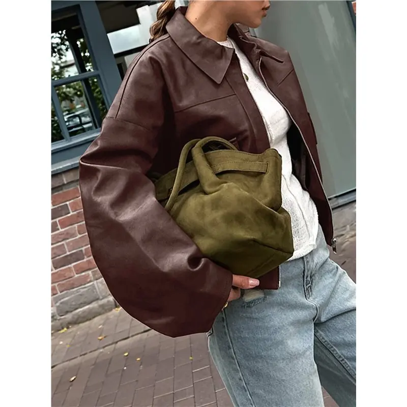 CYL-Chaqueta de motocicleta de piel sintética para mujer, chaquetas recortadas con cremallera y bolsillos a la moda, abrigo, prendas de vestir exteriores