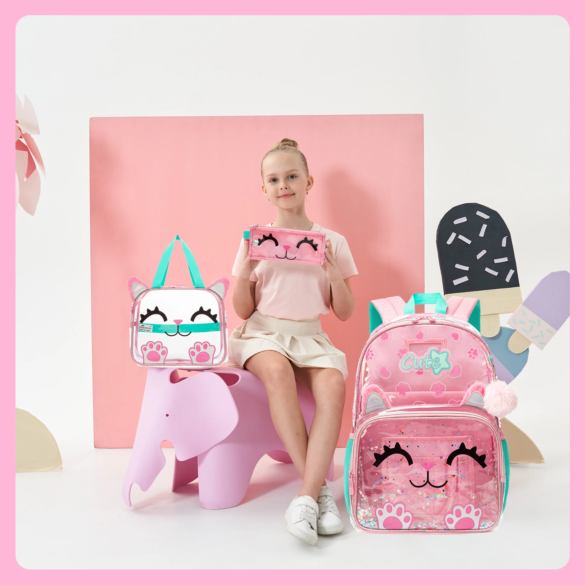 Clear Backpack Set with Lunch Box, Transparent School Bag for Boys & Girls, Kindergarten & Elementary Students view 6
