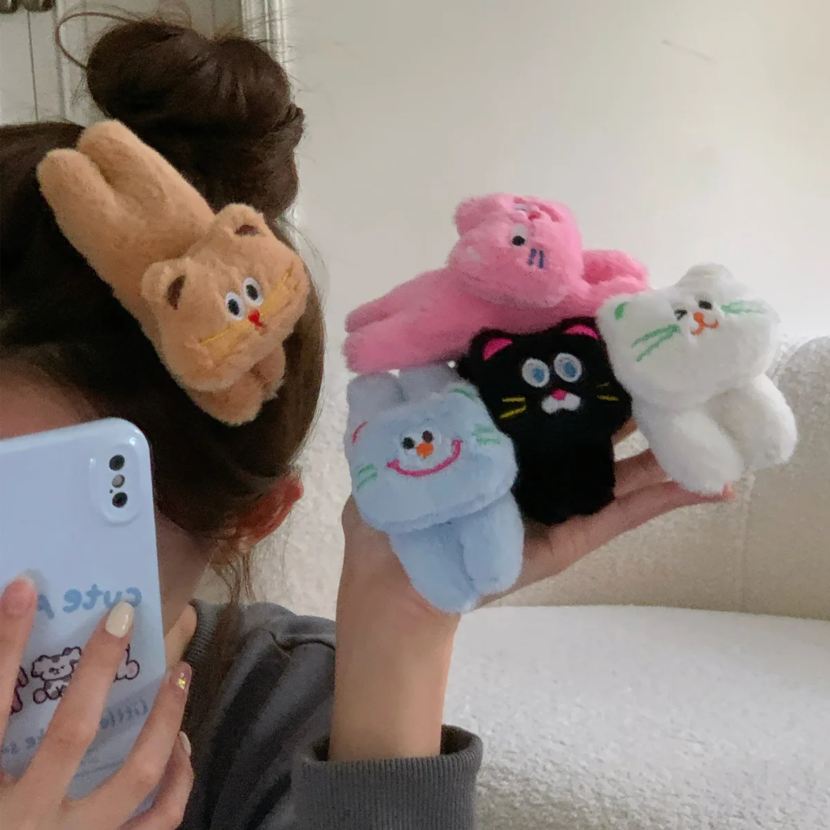 1pc Plush Pudding Bear Cartoon Hairpin Female Autumn/Winter Side notch Clip Cute BB Clip Hair Clip