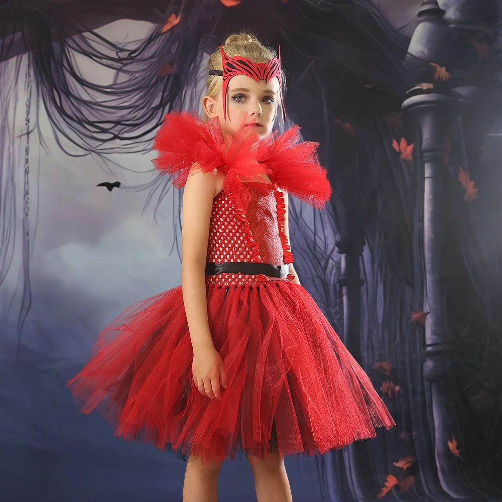 

Scarlet Witch Girls Hero Costume for Halloween Party Dresses Kids Comics Cosplay Costume Tutu Dress Trendy Costumes for Girl