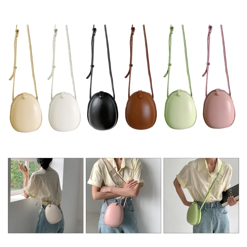 

Women Small Cute Oval Shape Crossbody Bag All-match PU Leather Single Shoulder Bag Female Girls Daily Casual Solid Color Handbag