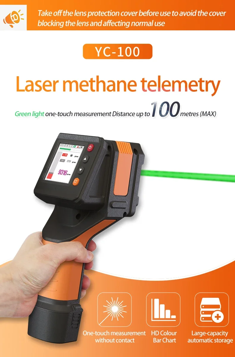 Aikesi YC-100 Portable  Laser Methane Detector CH4 Leakage Remote  Methane Gas Concentration Detector Laser CH4 Analyzer