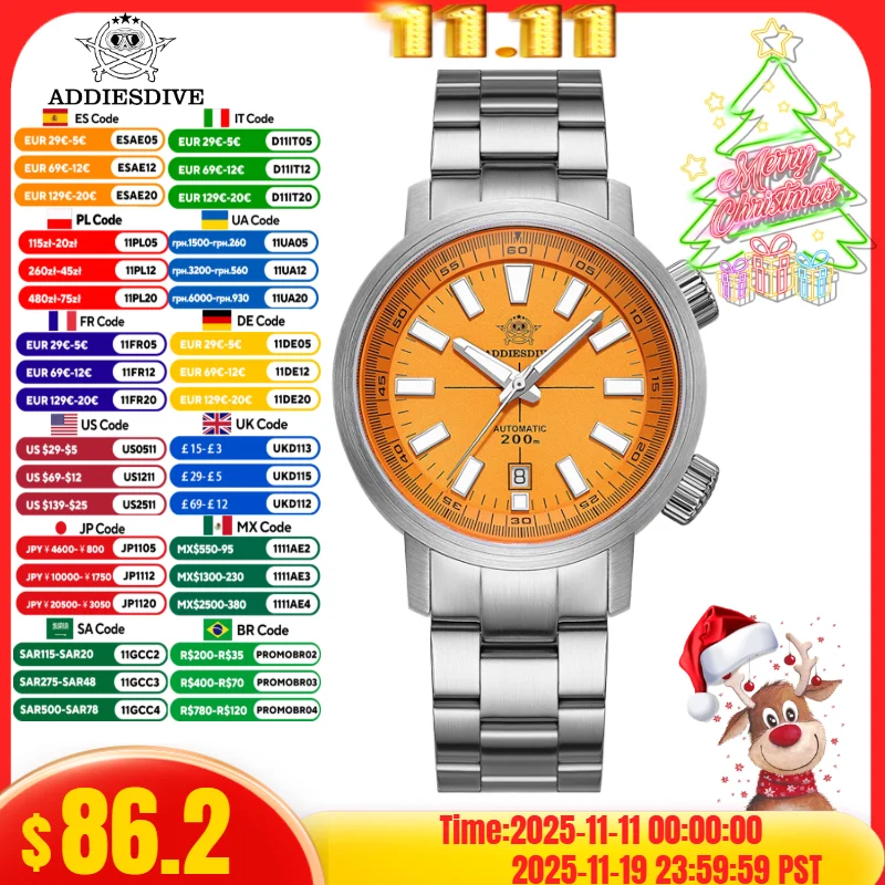 ADDIESDIVE Orologio da uomo di lusso BGW9 Super luminoso giapponese AD2093 8215 Zaffiro Erba 20Bar Orologio meccanico automatico impermeabile