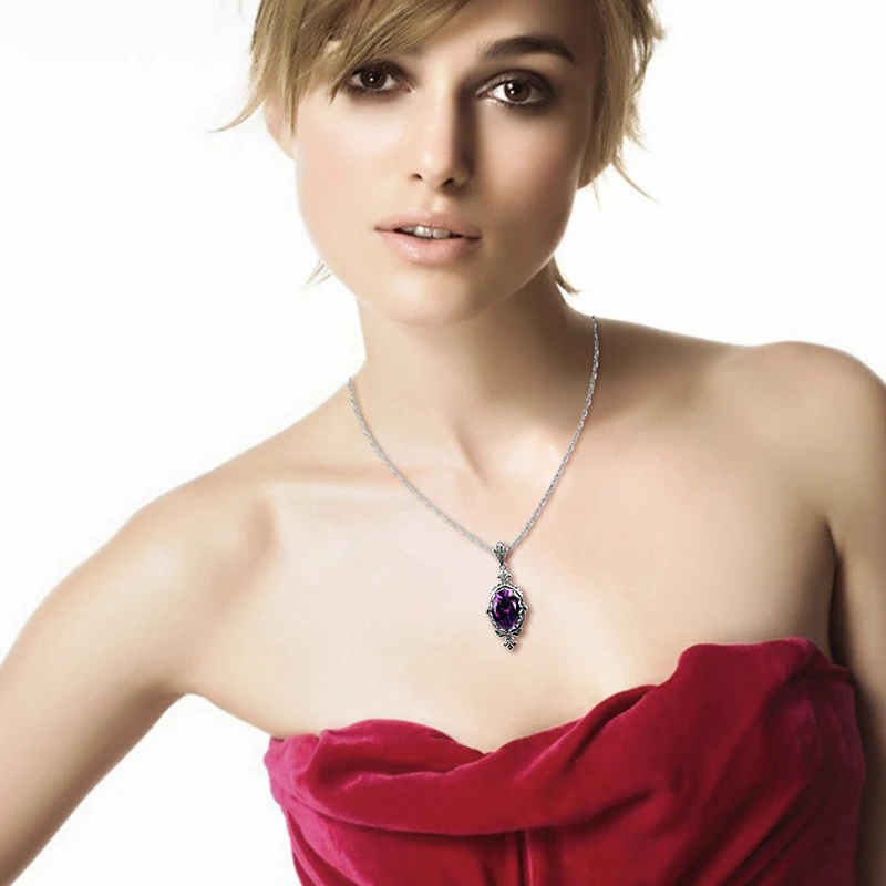Szjinao Classic Necklace Pendant For Woman Silver 925 Real Amethyst Stone Anniversary Party Gift Vintage Luxury Quality Jewelry