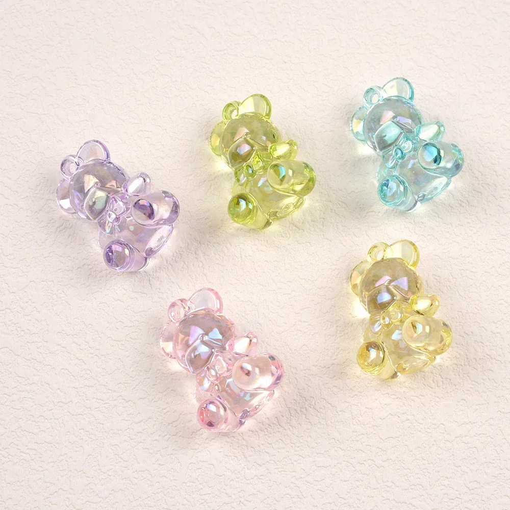 5 Pieces  19 * 29mm  Colorful Transparent Acrylic Bow Bear Pendant  DIY Makes Fashionable Jewelry Necklace Accessories Materials