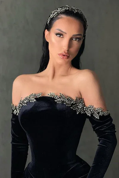 Fashion Sexy Long Black Strapless Long Sleeve Slit Fishtail Prom Dresses 2024 Customized Mermaid and Floor Length Evening Gowns