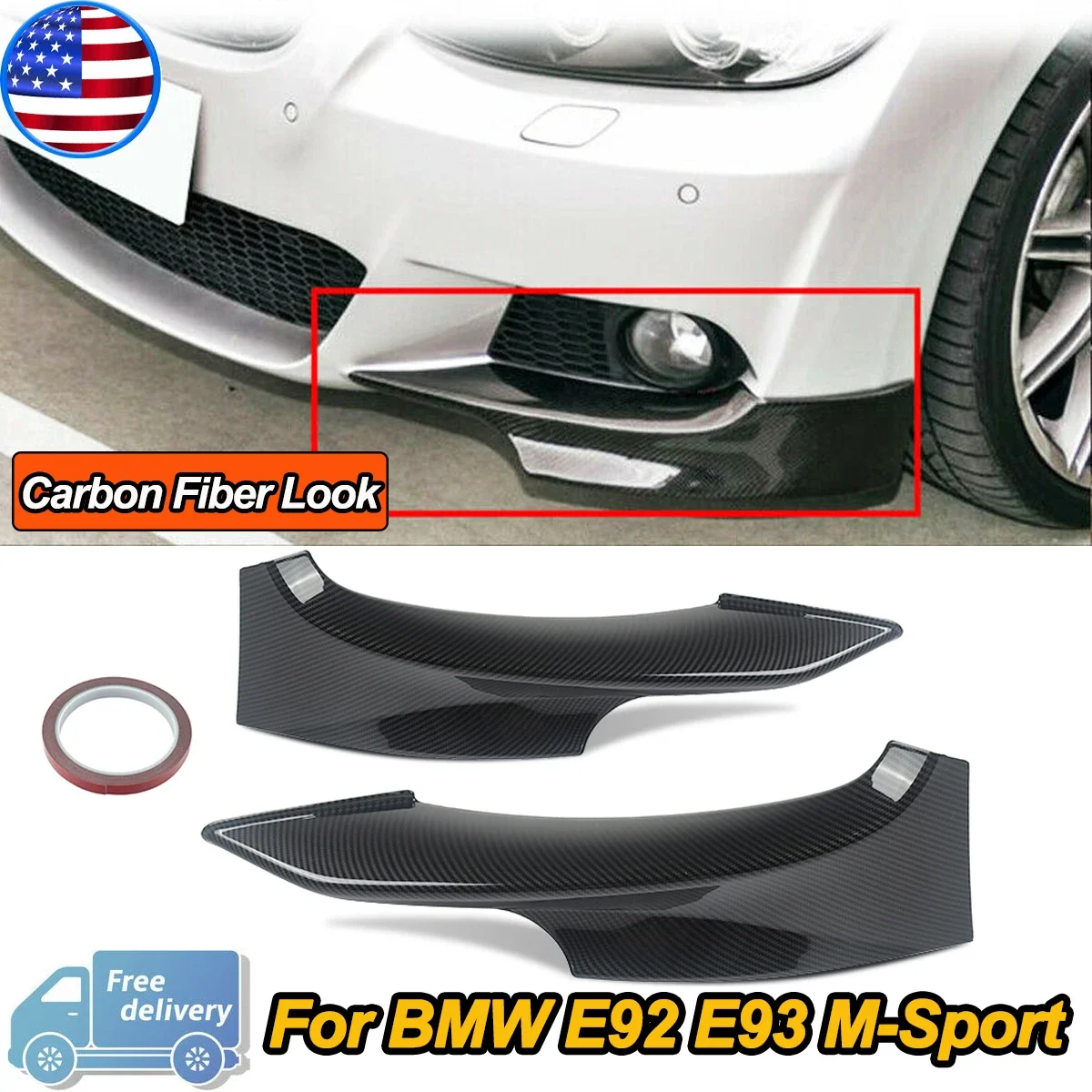 2 PCS Carbon Fiber Look Front Bumper Splitters Lip For BMW 3 Series E92 E93 2009-2013 M-tech Model Car Accessories