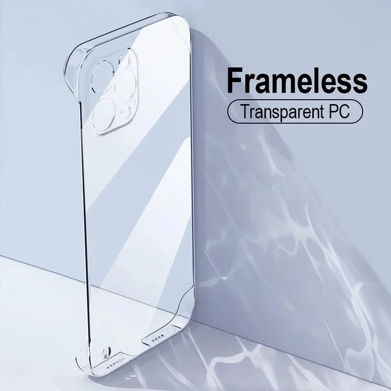 Luxury Frameless Transparent Case For iPhone 15 14 13 12 11 Pro X XR XS Max 7 8 Plus Mini Hard PC Shockproof Bumper Clear Cover