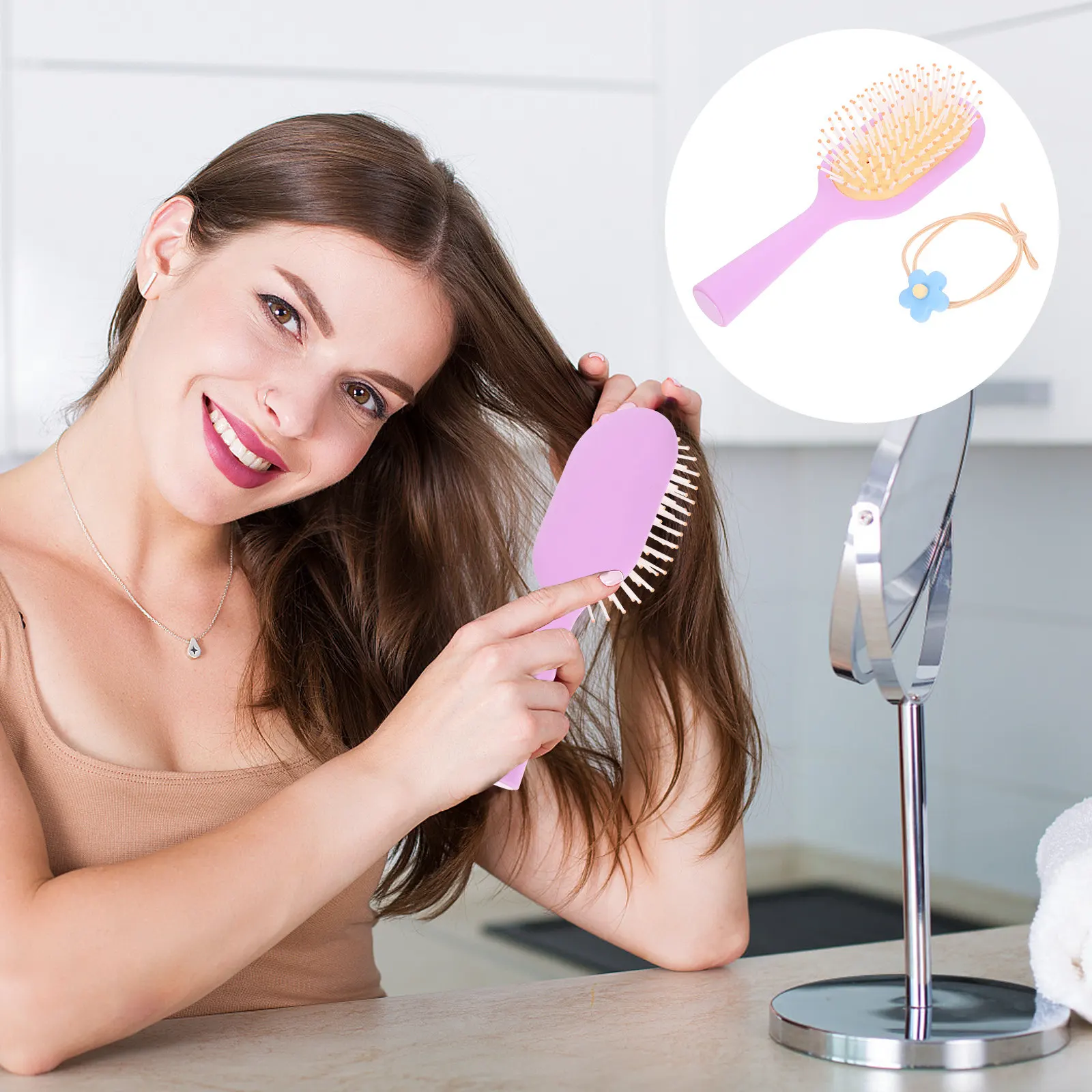 

Hair Brush Women Detangling Massage Brush Ergonomic Handle Gentle Scalp Care Thin Hair Comb Styling Tool Portable for Daily Use
