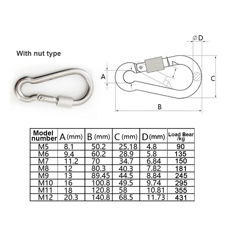 304 Stainless Steel Multifunctional Spring Snap Carabiner Quick Link Lock Ring Hook Outdoor climbing climbing equipment