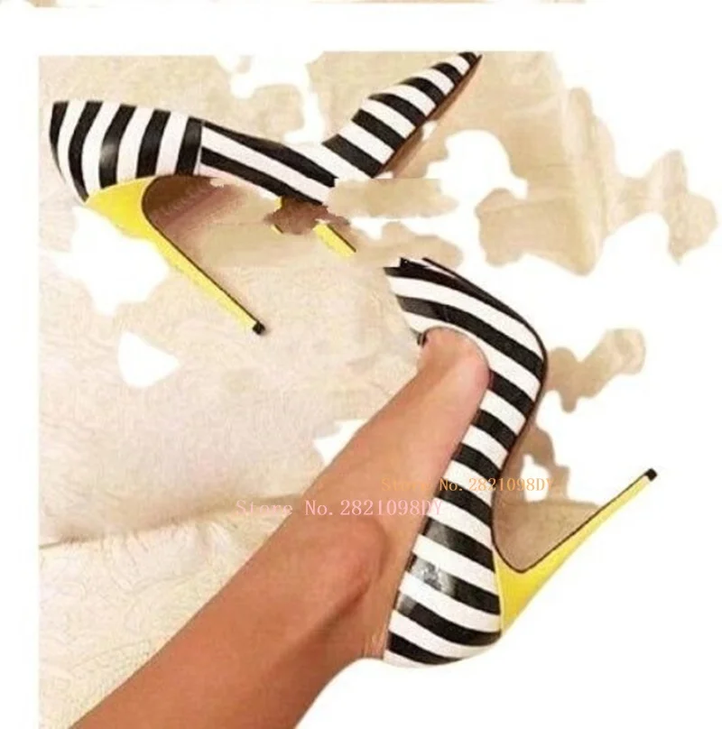 Zebra Stripe Pattern Banquet Thin High Heel Pumps Shoes for Women Pointy Toe Stiletto Heeled Slip On Formal Dress Shoes