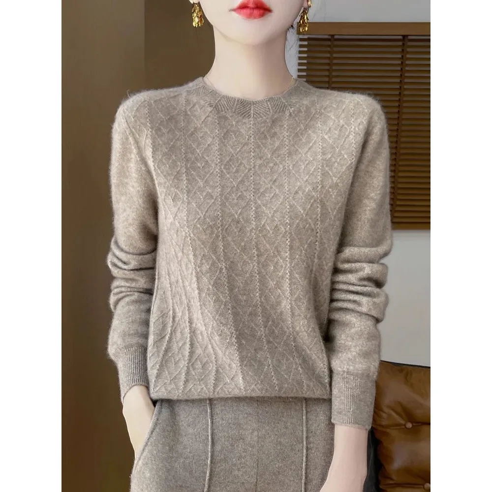 

Женский однотонный трикотаж из мериносовой шерсти Camere Cleanfit Sle, зимний тонкий искусственный двухсекционный дизайн, модный женский свитер