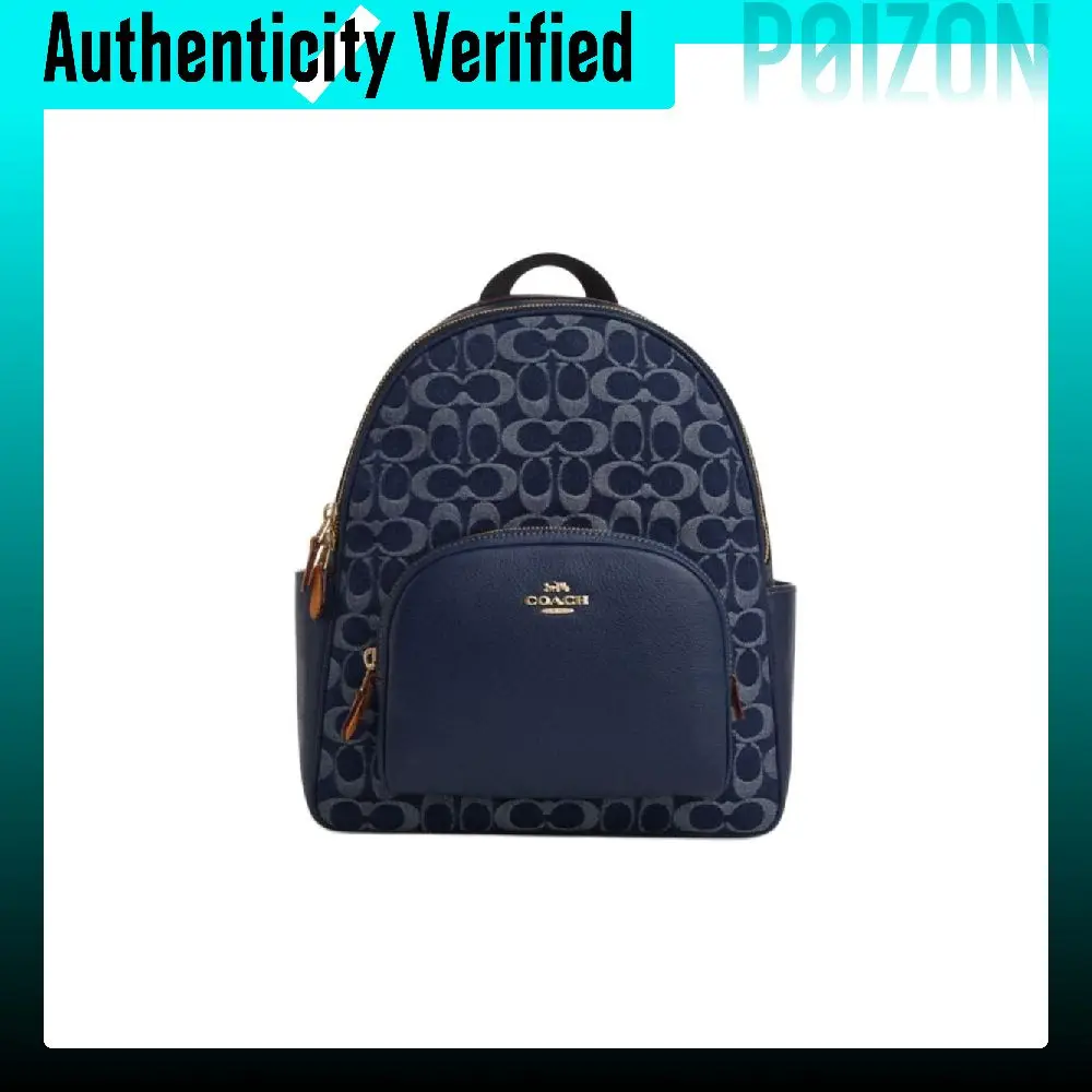 COACH Court Fabric With Cow Leather Backpack Large Women's Denim Blue With Natural Color CZ778-IMXIA