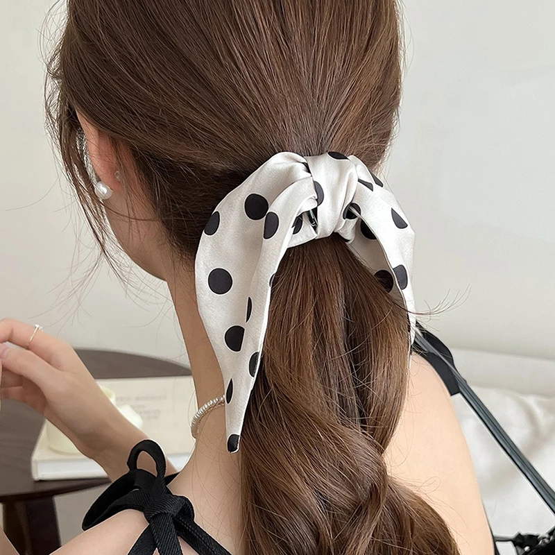 

Temperament Polka Dot Ribbon Bow Hair Clip For Women Girls Fashionable Simple Medium Size Ponytail Hair Claw Hair Accessories