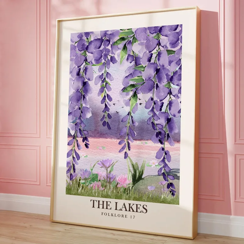 Purple and Green Willow Lake View Wall Art Willow Swiftie Aesthetic Canvas Painting Watercolour Cottagecore Style Bedroom Poster