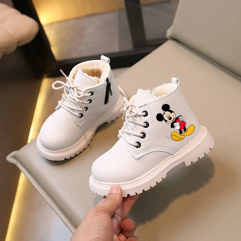 Mickey Children Boots Kids Cartoon Snow Boots Winter Plush Warm Shoes Boys Girls Toddle Non-slip Ankle Boots Size 21-30