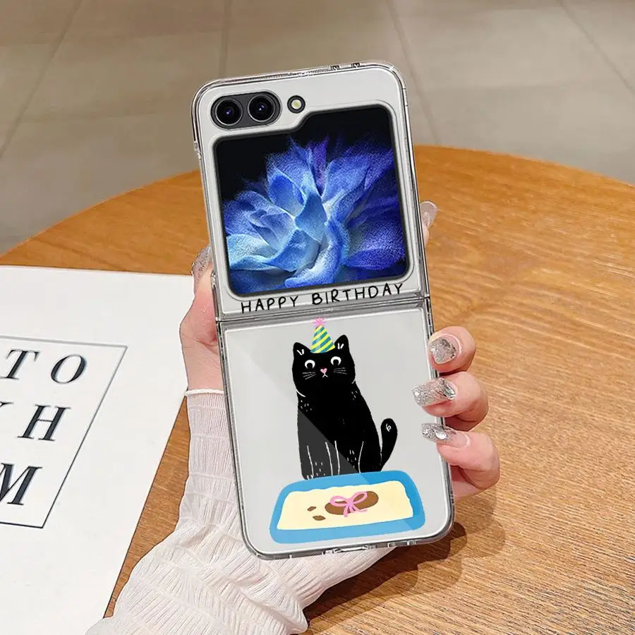 Black Cat Birthday Gift Case for Samsung Galaxy Z Flip 8 Z Flip 7 6 5 4 3 Flip6 Flip5 Flip7 FE Flip4 Flip3 Phone Funda