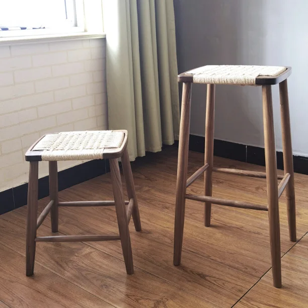 

High stool dressing Japanese rattan solid wood stool