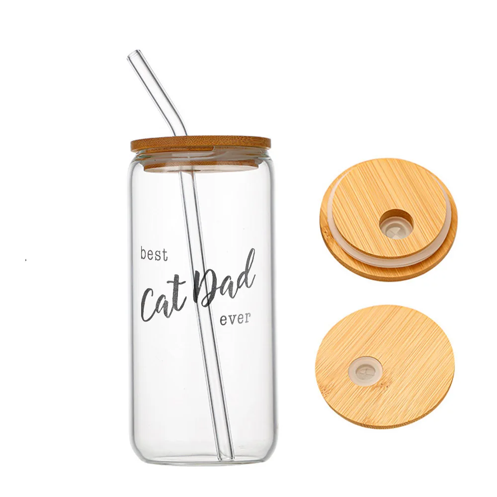 

Best Cat Dad Ever Glass For Heat Resistant High Drinking Cup With Straws Lids 16 oz