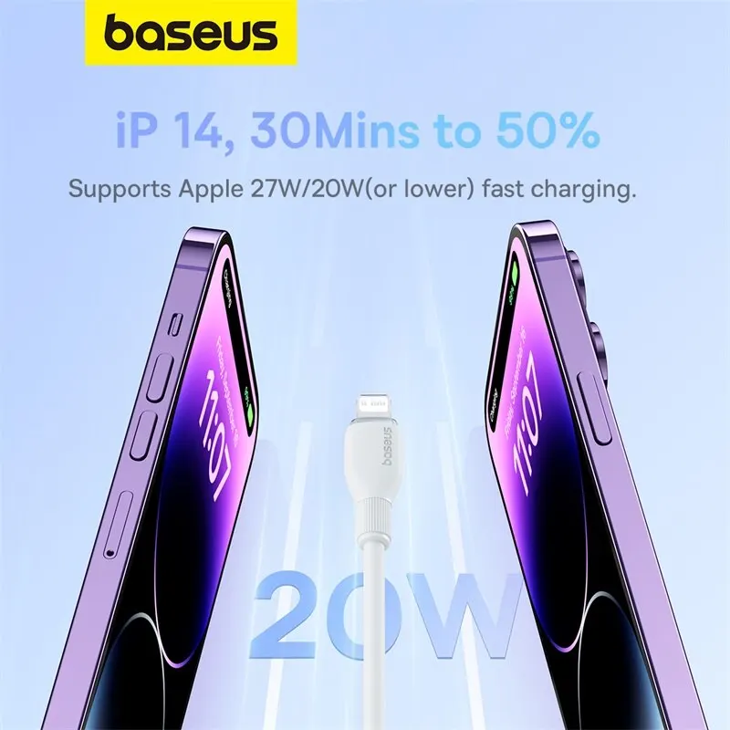 Baseus-Cable USB tipo C de carga rápida TPE de 20W para IPhone 14, 13, 12, 11 Pro Max, XS, Cable de datos de iluminación para iPad y Macbook