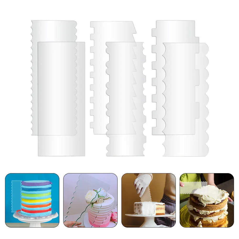 

6Pcs Acrylic Cake Smoother Scrapers Icing Decorating Tools Baking Accessory Cake Scraper Icing Smoother Baking Tool