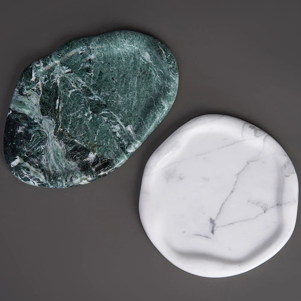 Natural Marble Tray for Candle Jewelry Ring Luxury Trinket Dish for Bathroom Kitchen Counter Dresser Nightstand Home Decor