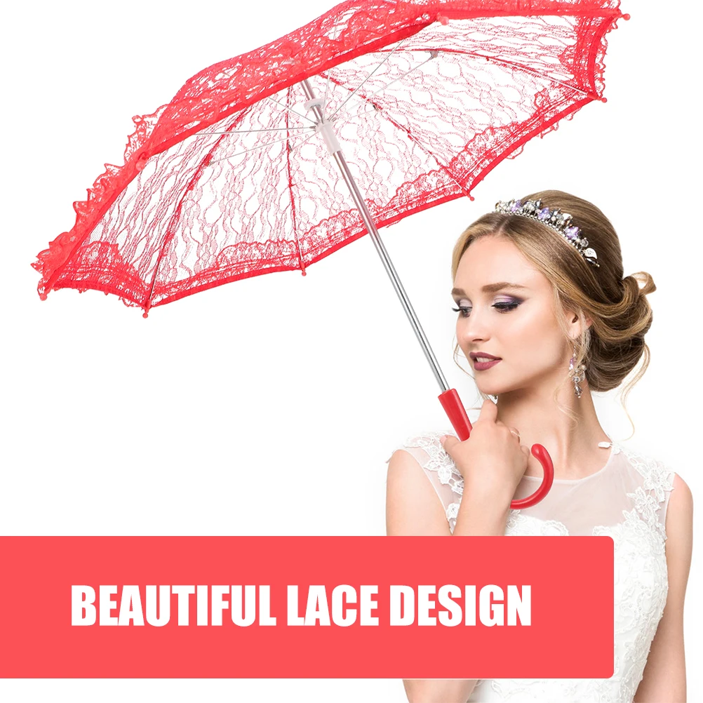 

2pcs Lace Umbrella Elegant Bridal Parasol Wedding Party Photography Props Lightweight Portable Small Size Decor