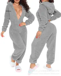 Winter Warm Flannel Pyjamas Women Onesies Jumpsuits Sleepwear Overall Hooded Pajamas Onesie For Adult Size